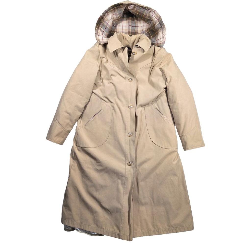 Vtg 80s Eddie Bauer Beige Wool Flannel Lined Trench Coat Hooded Parka M Outdoors